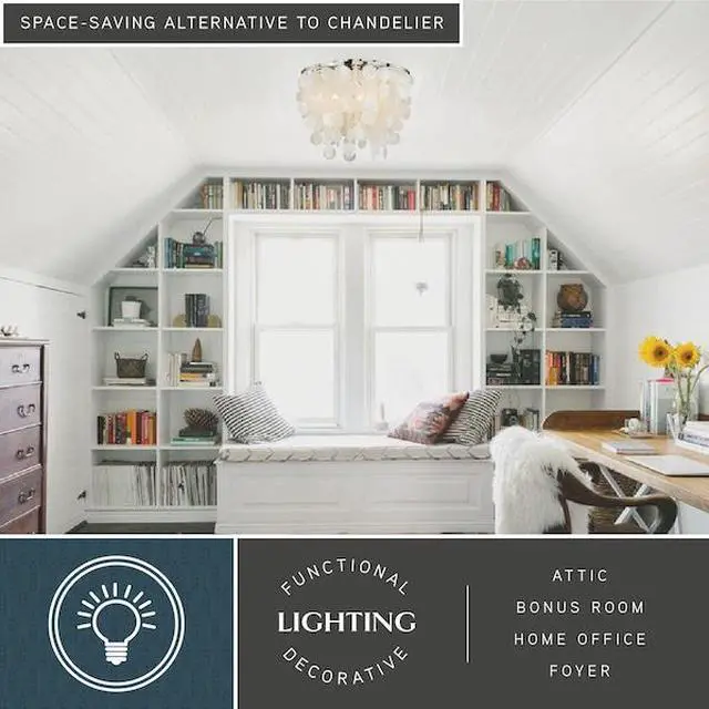 Alt view image 3 of 6 - VAXCEL C0079 Elsa 16-in W Satin Nickel Capiz Shell Coastal Flush Mount Ceiling