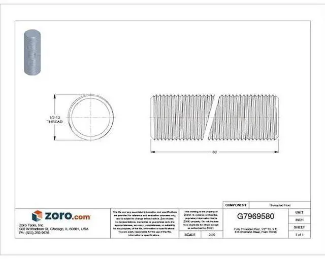 Main image of ALL AMERICA THREADED PRODUCTS 36345 Fully Threaded Rod, 1/2"-13, 5 ft,