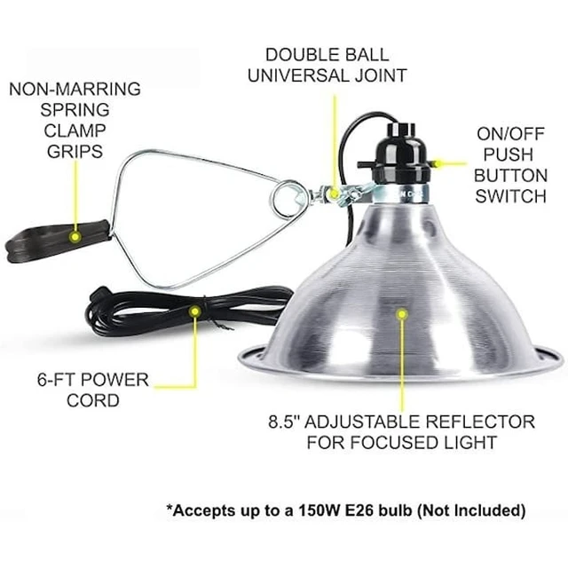 Alt view image 2 of 5 - IPOWER HIWKLTCLAMPLIGHTM Simple Deluxe Clamp Lamp Light w/ 8.5-Inch Reflector,