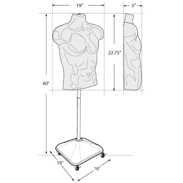 Alt view image 2 of 2 - AZAR DISPLAYS 900500-WHT White Plastic Male Bust on Wheeled Plastic Base