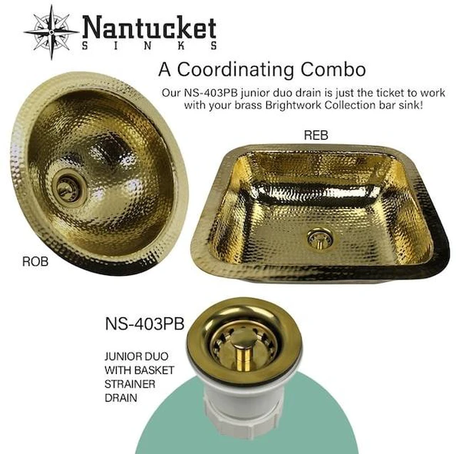 Main image of NANTUCKET SINKS NS-403PB 2.75 inch Junior Duo Bar Sink Drain In Polished Brass