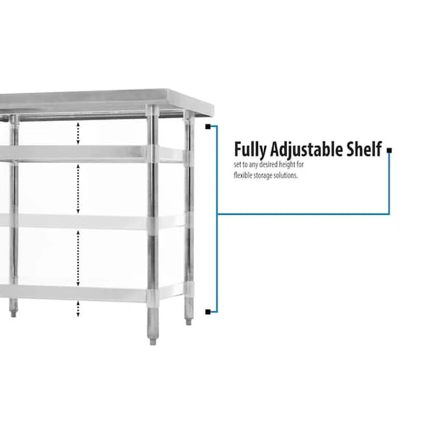 Alt view image 4 of 6 - BK RESOURCES VTTR-3624 18 Gauge Stainless Steel Work Table With Undershelf 1.5"