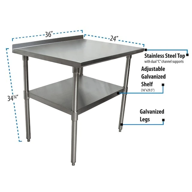 Alt view image 3 of 6 - BK RESOURCES VTTR-3624 18 Gauge Stainless Steel Work Table With Undershelf 1.5"