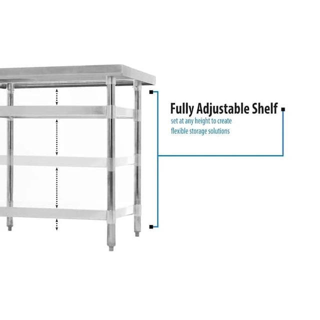 Alt view image 4 of 6 - BK RESOURCES VTTR-1860 18 Gauge Stainless Steel Work Table With Undershelf 1.5"