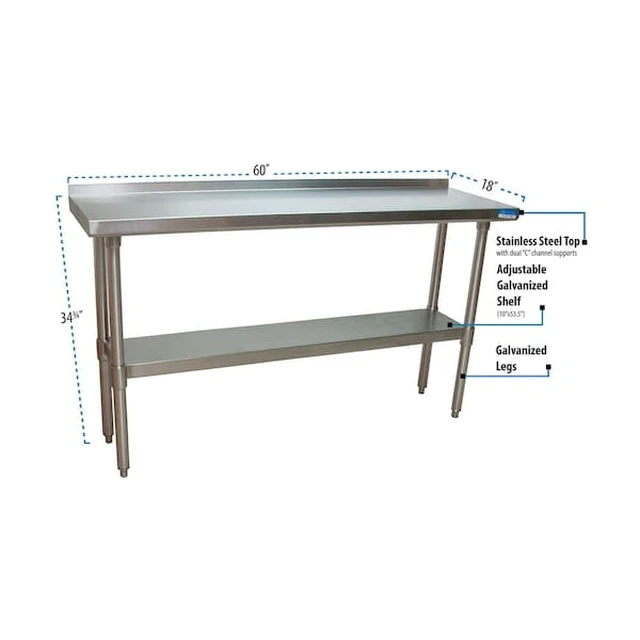 Alt view image 3 of 6 - BK RESOURCES VTTR-1860 18 Gauge Stainless Steel Work Table With Undershelf 1.5"