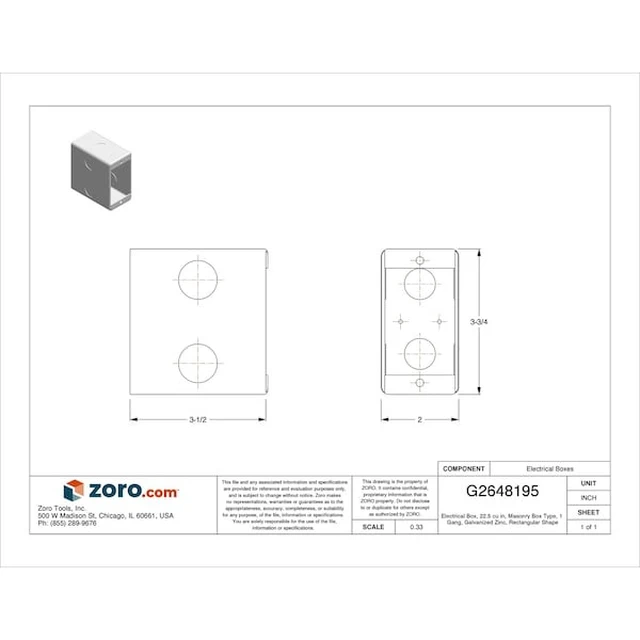 Alt view image 2 of 2 - RACO 695 Electrical Box, 22.5 cu in, Masonry Box Type, 1 Gang, Galvanized Zinc,