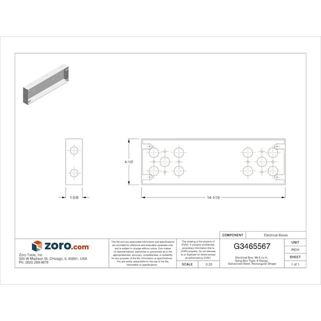 Alt view image 2 of 2 - RACO 955 Electrical Box, 98.5 cu in, Gang Box Type, 6 Gangs, Galvanized Steel,