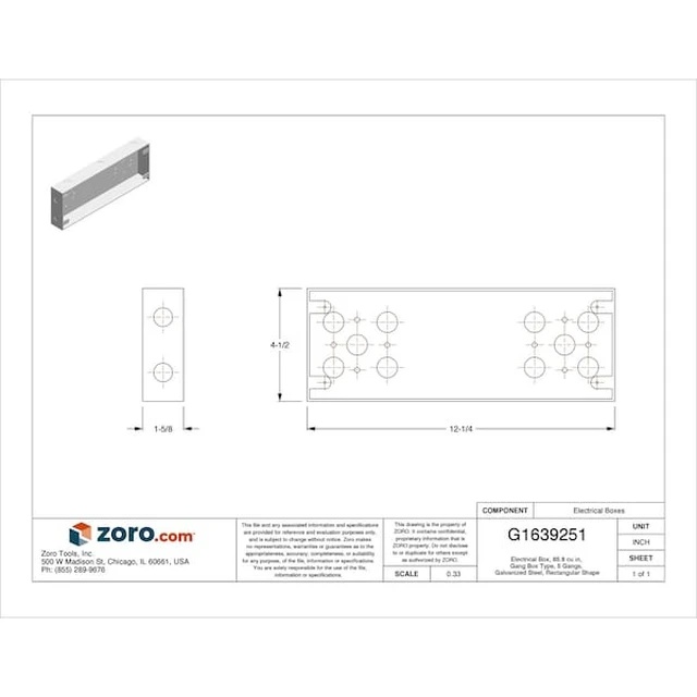 Alt view image 2 of 2 - RACO 954 Electrical Box, 85.8 cu in, Gang Box Type, 5 Gangs, Galvanized Steel,