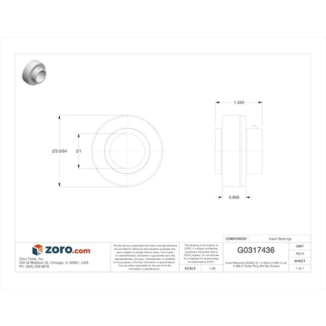 Alt view image 2 of 2 - TRITAN UC205-16 Insert Bearing, UC205-16, 1 in Bore, 2 3/64 in OD, 0.669 in