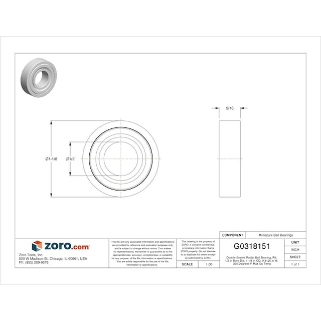 Alt view image 2 of 2 - TRITAN R8 2RS PRX Double Sealed Radial Ball Bearing, R8, 1/2 in Bore Dia, 1 1/8