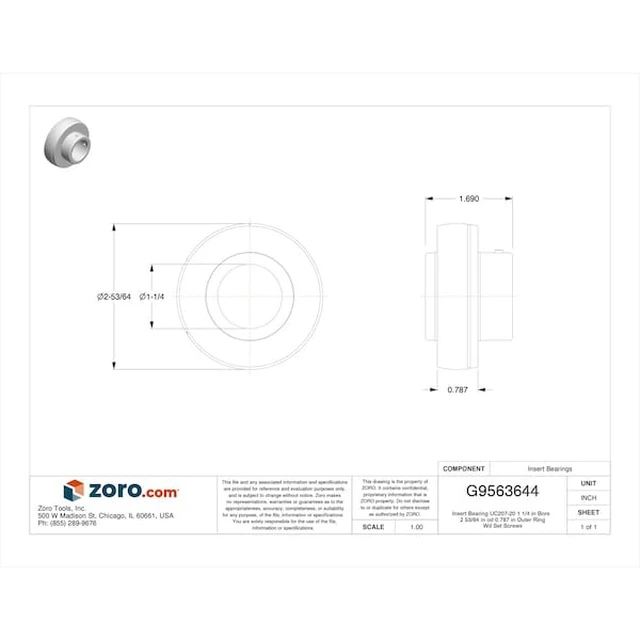 Alt view image 2 of 2 - TRITAN UC207-20 Insert Bearing, UC207-20, 1 1/4 in Bore, 2 53/64 in OD, 0.787