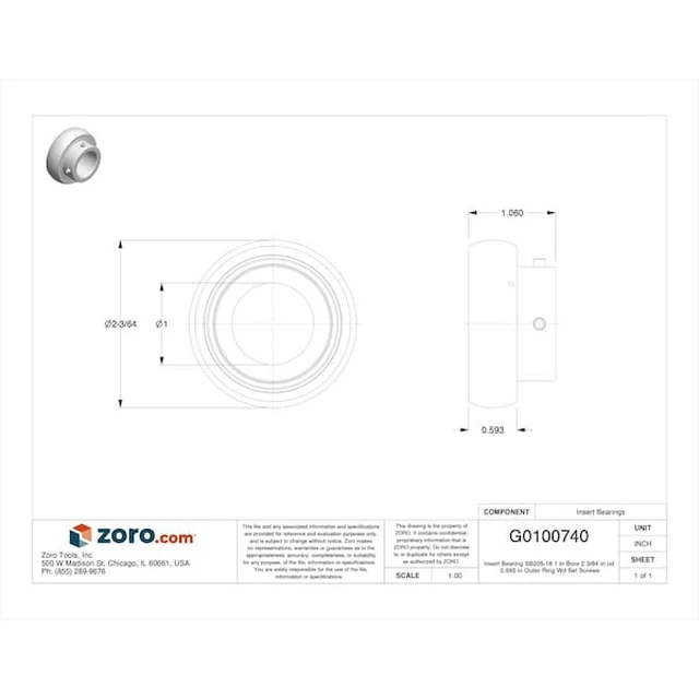 Alt view image 2 of 2 - TRITAN SB205-16 Insert Bearing, SB205-16, 1 in Bore, 2 3/64 in OD, 0.593 in