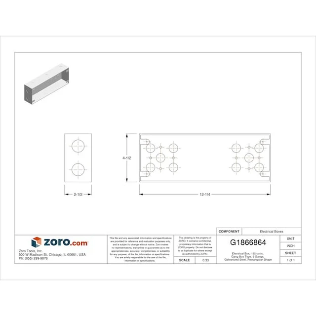 Alt view image 2 of 2 - RACO 944 Electrical Box, 130 cu in, Gang Box Type, 5 Gangs, Galvanized Steel,