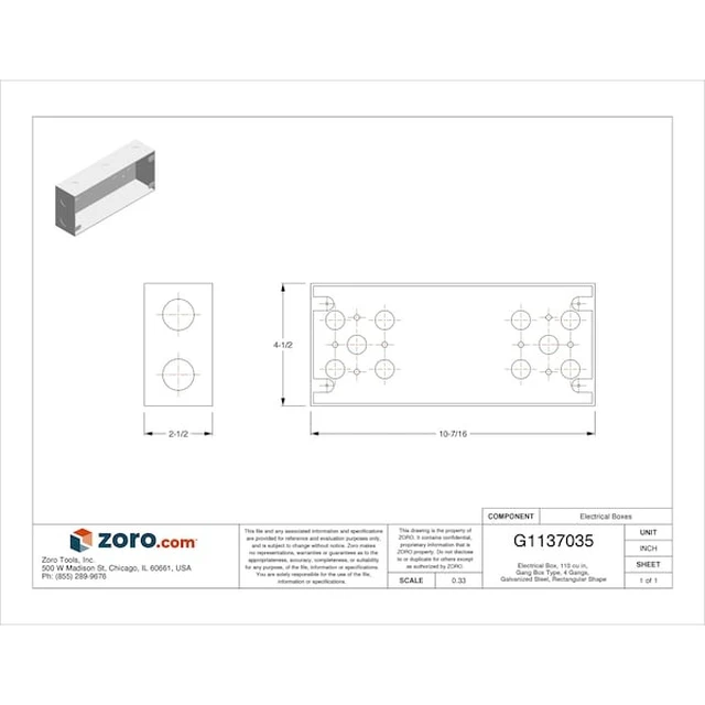 Alt view image 3 of 3 - RACO 943 Electrical Box, 110 cu in, Gang Box Type, 4 Gangs, Galvanized Steel,