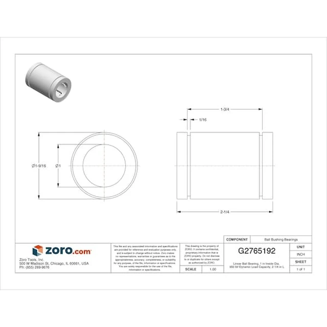 Alt view image 2 of 3 - THOMSON A162536 Linear Ball Bearing, 1 in Inside Dia, 350 lbf Dynamic Load
