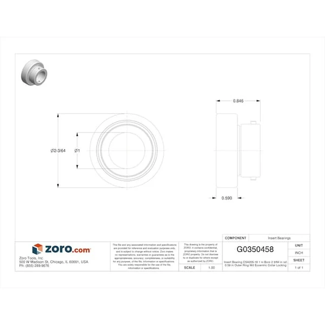 Alt view image 2 of 2 - TRITAN CSA205-16 Insert Bearing, CSA205-16, 1 in Bore, 2 3/64 in OD, 0.59 in