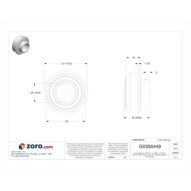 Alt view image 2 of 2 - TRITAN ER16 Insert Bearing, ER-16, 1 in Bore, 2 3/64 in OD, 0.748 in Outer Ring