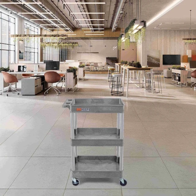 Alt view image 3 of 7 - LUXOR STC111-G Utility Cart with Deep Lipped Plastic Shelves, 300 lb Load