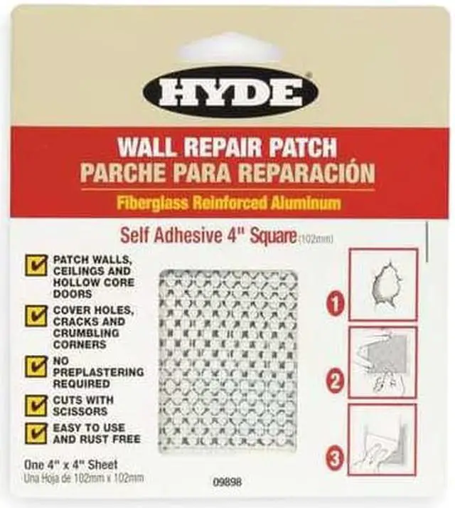 Alt view image 3 of 6 - Hyde Tools, 09898, 4" x 4", Aluminum Mesh Drywall Wall Patch, Self Adhesive, Plaster & Drywall Patching
