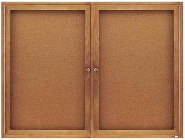 Alt view image 3 of 20 - Quartet Enclosed Bulletin Board Natural Cork/Fiberboard 48 x 36 Oak Frame 364