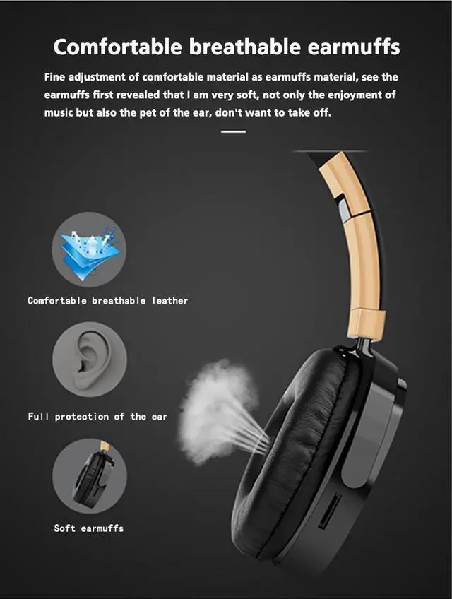 Alt view image 7 of 7 - Dprui Foldable Wireless Earphone Hifi Stereo Music Gaming Headset Support Sd Card For Mobile Phone With Mic Bluetooth Headphone (Black)
