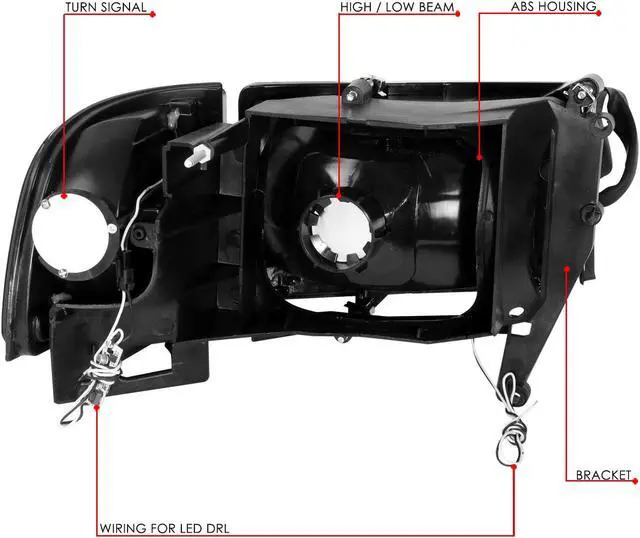 Alt view image 6 of 8 - DNA Motoring HL-LB2-DR944-BK-SM-CL1 For 1994 to 2002 Dodge Ram 1500 2500 3500 LED DRL Headlight Smoked Housing Clear Corner Headlamp 95 96 97 98 99 00 01 Left + Right