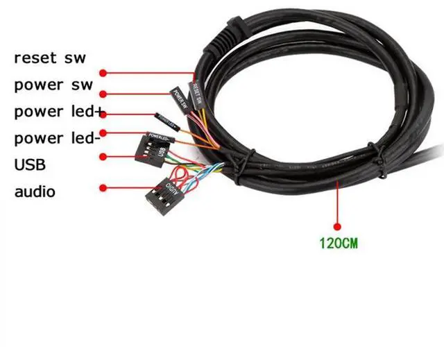 Alt view image 3 of 3 - DIEWU Desktop Computer PC Case Power Supply on/off Reset Button Switch with Double USB and Double Audio 1.2m Length Cable