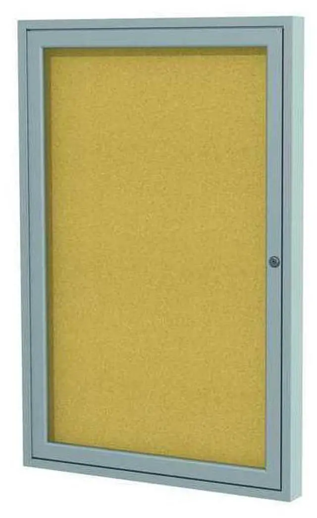Alt view image 6 of 12 - Ghent PA13630K 1 Door Enclosed Natural Cork Bulletin Board with Satin Frame - 30" x 36" - Tan Surface, Satin Aluminum Frame