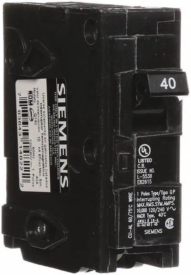 Alt view image 2 of 6 - SIEMENS Q140 Miniature Circuit Breaker, Q Series, 40A, 1 Pole, 120V AC, 10kA at