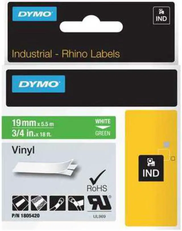 Alt view image 2 of 7 - DYMO 1805420 White on Green Color Coded Label 0.75" Width x 18 ft. Length - 1 Each - Vinyl - Thermal Transfer - White, Green