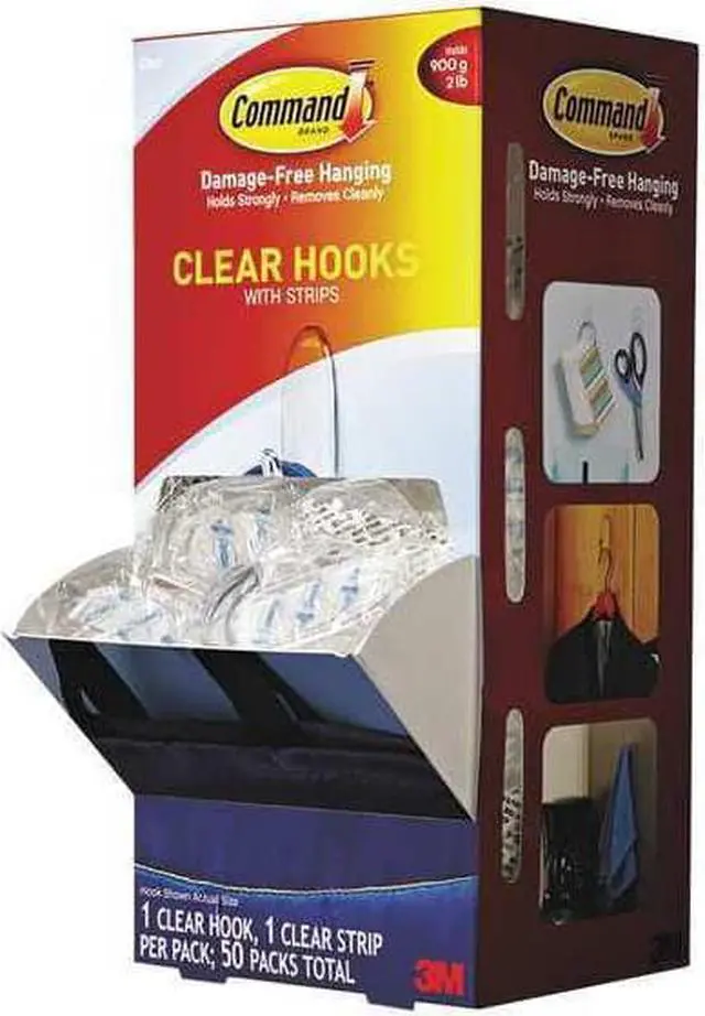 Alt view image 3 of 8 - Clear Hooks & Strips, Plastic, Medium, 50 Hooks w/50 Adhesive Strips p
