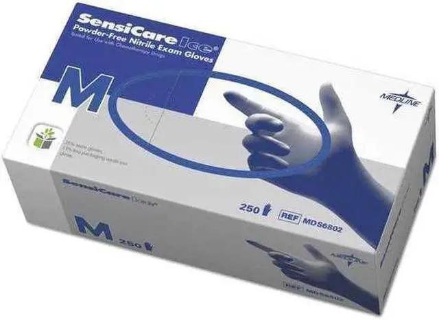 Alt view image 2 of 4 - Medline Sensicare Ice Nitrile Exam Gloves Powder-Free Medium Blue 250/Box