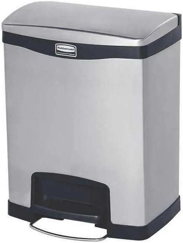 Alt view image 6 of 9 - Rubbermaid - FG1901985 - Slim Jim Stainless Steel Step-On Container, Front Step Style, 8 gal, Black