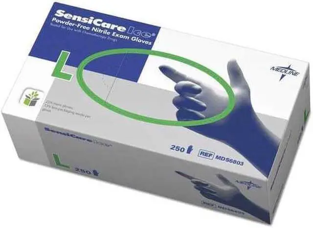 Alt view image 6 of 8 - Medline Sensicare Ice Nitrile Exam Gloves Powder-Free Large Blue 250/Box MDS6803