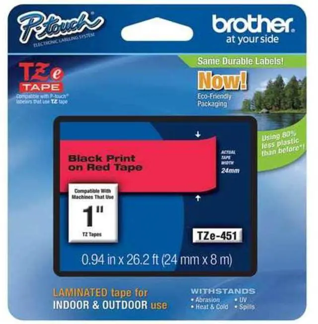Alt view image 2 of 17 - Brother TZE451 24 mm (0.94") Black on Red tape for P-Touch 8 m (26.20 ft.)