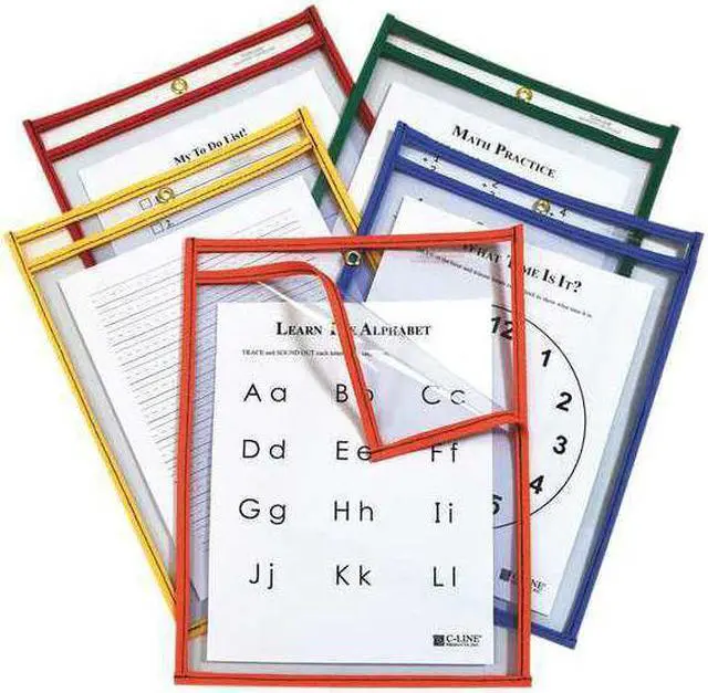 Alt view image 9 of 13 - C-Line 42620 Reusable Dry Erase Pockets, Easy Load, 9 X 12, Assorted Primary Colors, 25/Pack