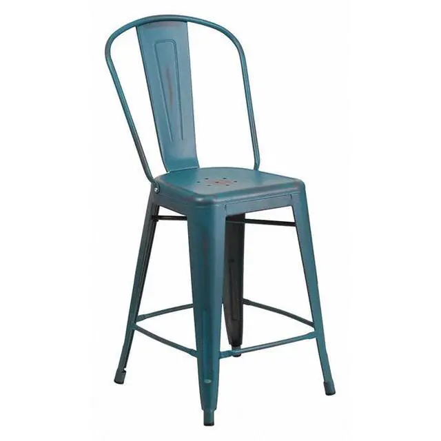Alt view image 10 of 20 - Flash Furniture High Distressed Kelly Metal Indoor Counter Height Stool, Blue, 24"