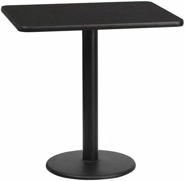 Main image of 24'' x 30'' Rectangular Black Laminate Table Top with 18'' Round Table Height Base