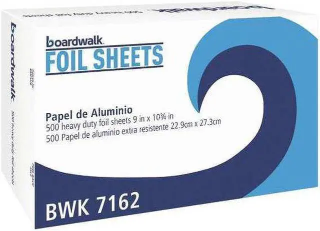 Main image of Boardwalk 7162 Pop-Up Aluminum Foil Wrap Sheets, 9 X 10 3/4, Silver, 500/Box, 6 Boxes/Carton