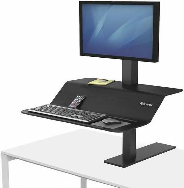 Alt view image 8 of 20 - Fellowes 8080101 Lotus Ve Sit-Stand Workstation - Desk Mount For Lcd Display / Keyboard / Mouse - Wood Veneer - Black Ash