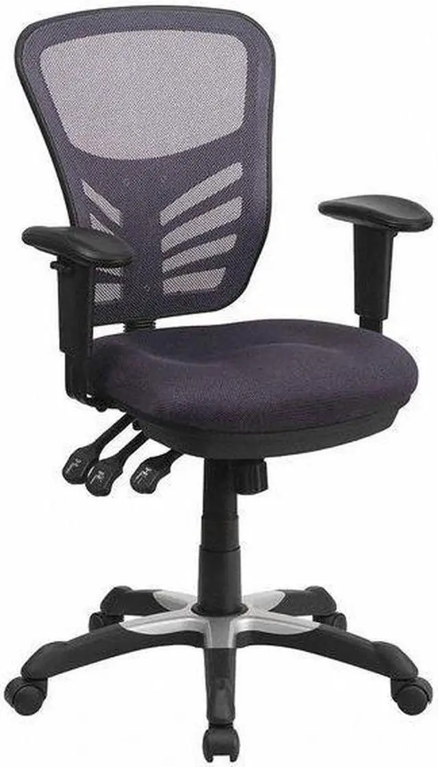 Alt view image 11 of 20 - Mid-Back Dark Gray Mesh Swivel Task Chair with Triple Paddle Control