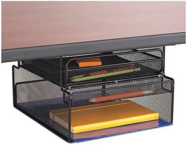 Alt view image 5 of 6 - Safco 3244BL Onyx Hanging Organizer W/Drawer, Under Desk Mount, 12 1/3 X 10 X 7 1/4, Black