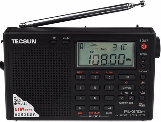 Tecsun PL-310ET DSP World Band Radio Receiver with ETM/ ATS/FM/MW/SW /LW  Black Radio Black