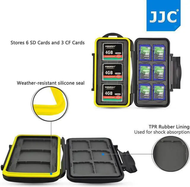 Alt view image 2 of 16 - JJC Water-resistant Anti-shock Camera SD CompactFlash Card Holder Storage Memory Card Case Protector For 6 SD + 3 CF Cards