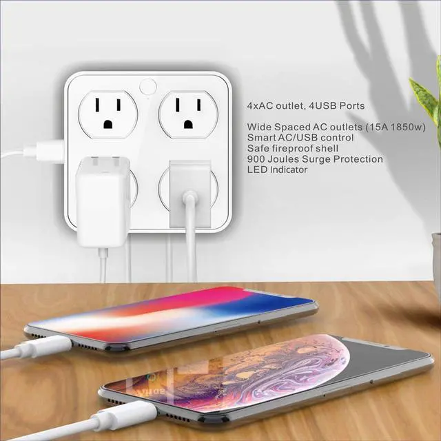 Alt view image 4 of 7 - Wireless Wall Tap Smart Plug, Surge Protector, 4 Outlet Extender with 4 USB Charging Ports, Compatible with Alexa Google Assistant, no Hub Required (4 Outlets,4 USB Ports), ETL Certified
