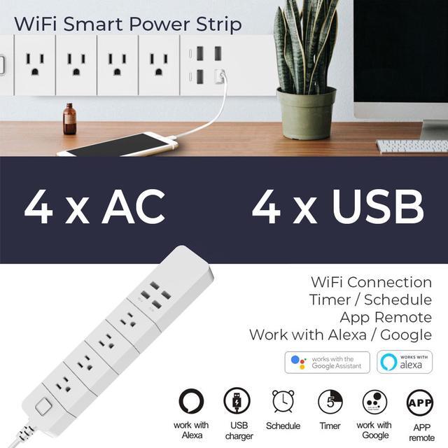Alt view image 2 of 7 - Wireless Smart Power Strip with Surge protection, Compatible with Alexa Google Home, no Hub required, controlled by eco4life app(4 Outlets, 4 USB Ports)