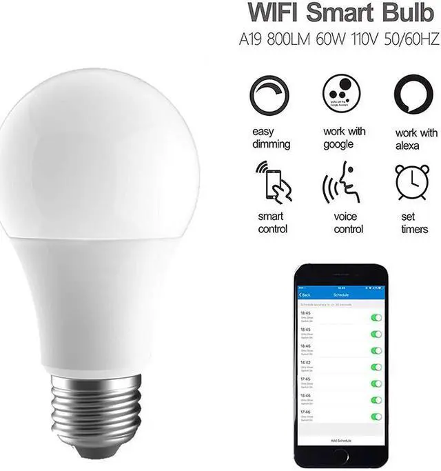 Smart WiFi LED Light Bulb, Works with Alexa and Google Assistant, 9W (60W Equivalent) RGBW LED Bulb, No Hub Required, Mobile App Remote Control, Soft White and Multi-Color Lights