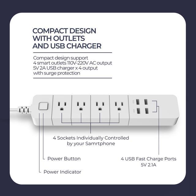 Alt view image 3 of 7 - Wireless Smart Power Strip with Surge protection, Compatible with Alexa Google Home, no Hub required, controlled by eco4life app(4 Outlets, 4 USB Ports)