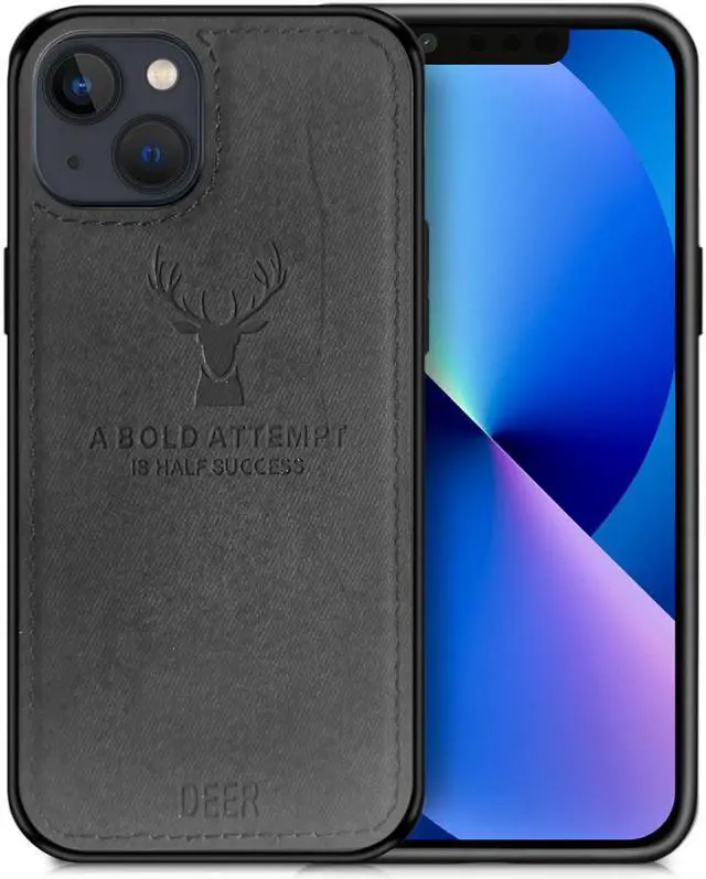 Main image of Luxury Soft Texture Deer Patterned TPU Cloth Case for iPhone 13 (Black)