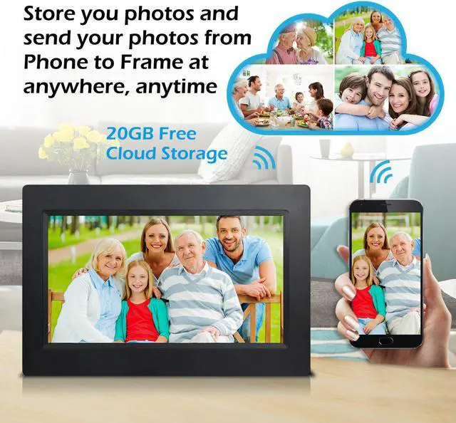 Alt view image 8 of 12 - Sungale Group - CPF1032 - Sungale Cloud Frame - 10.1 LED Digital Frame - Black - 1024 x 600 - Cable - 16:9 - Slideshow -